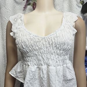 URBAN Romantics White Smocked Peplum Blouse